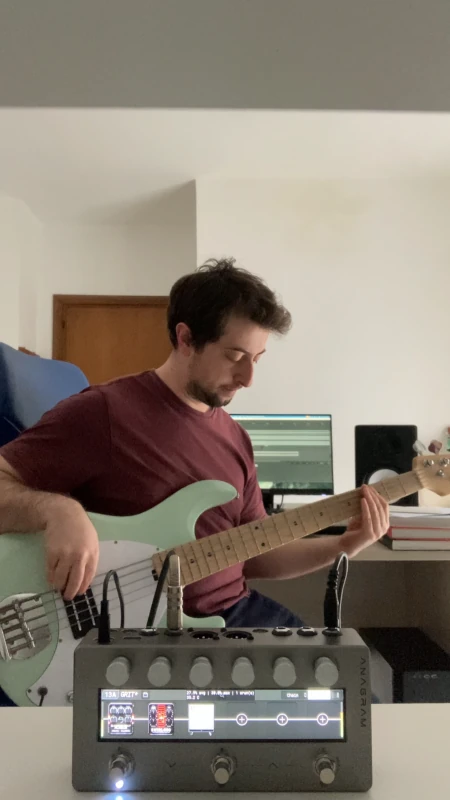 Demo video thumbnail - Stefano D'Angelo playing bass with a Darkglass Anagram in foreground